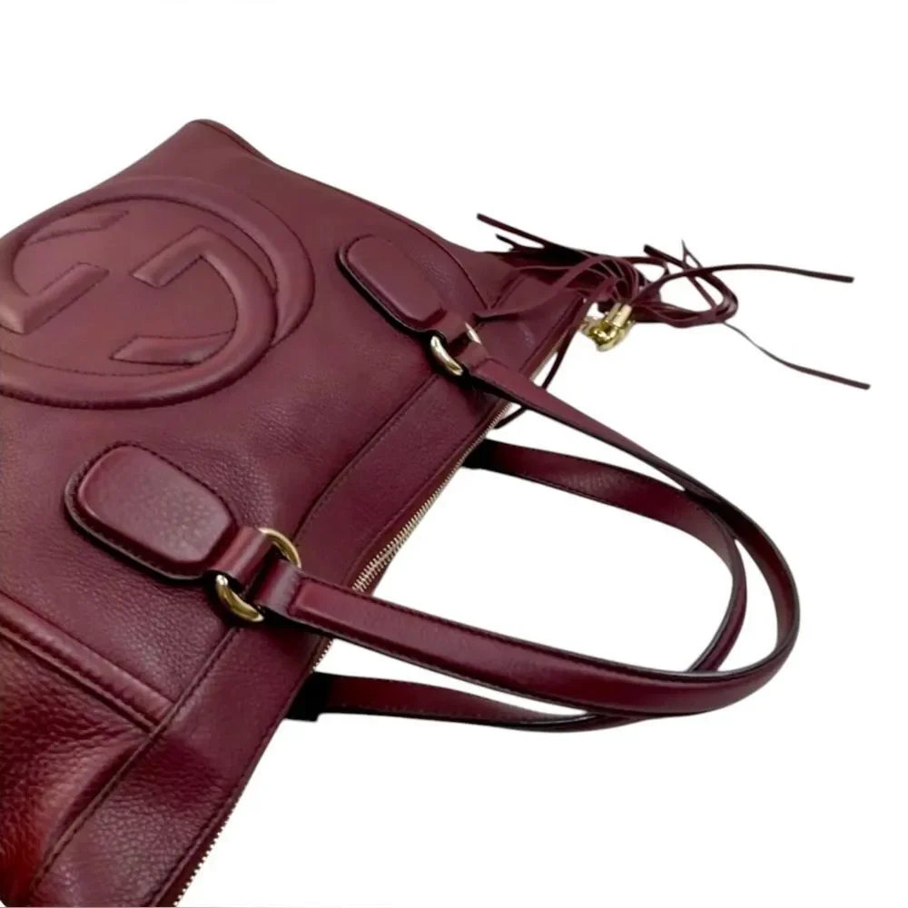 Auth Gucci Bordeaux Purple Leather SoHo Small GG Monogram Zip Working Tote